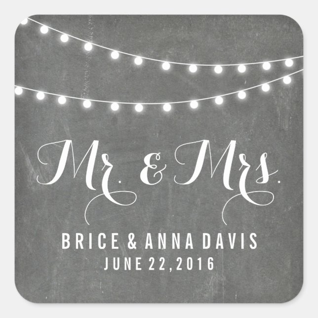 Chalkboard Summer String Light Wedding Stickers (Front)