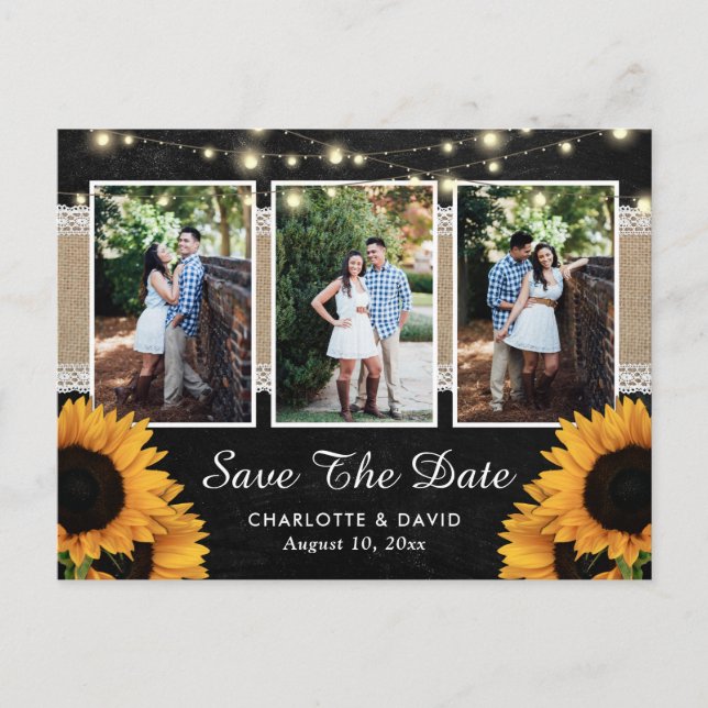Chalkboard Sunflower Save The Date Photo Postcards (Front)