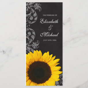 Chalkboard Sunflower Swirls Wedding Program