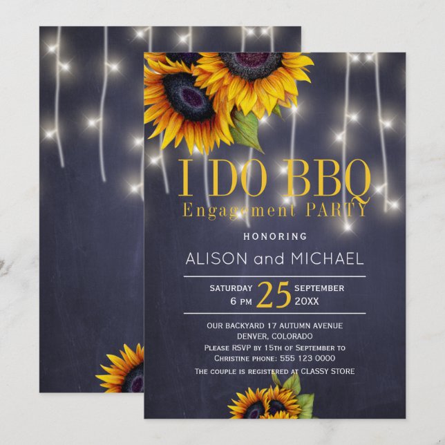 Chalkboard sunflowers engagement i do bbq party invitation (Front/Back)