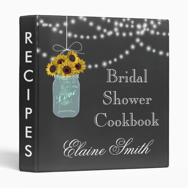 Chalkboard Sunflowers in Mason Jar Recipe Folder Binder (Front/Spine)