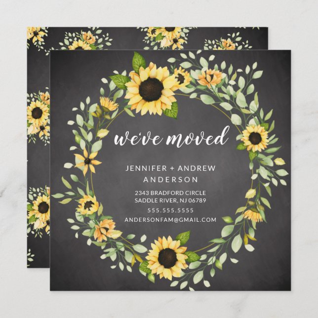 Chalkboard Sunflowers Moving Announcement (Front/Back)