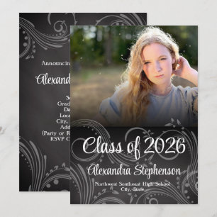 Chalkboard Swirl Class of 2025 Photo Graduation Invitation