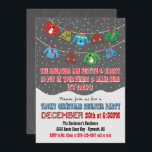 Chalkboard Tacky Christmas Sweater Invitations<br><div class="desc">So cute! Throw a fun tacky christmas sweater holiday party with colourful ugly sweater and vests hanging on the clothesline with falling snow and fun typography all on a chalkboard background. Hand drawn illustration by McBooboo.</div>