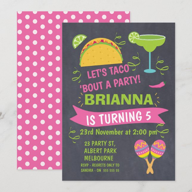 Chalkboard Taco Fiesta Invitation Anniversaire (Devant / Derrière)