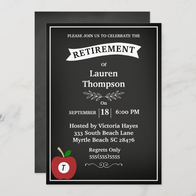 Chalkboard Teacher Retirement Invitation (Front/Back)
