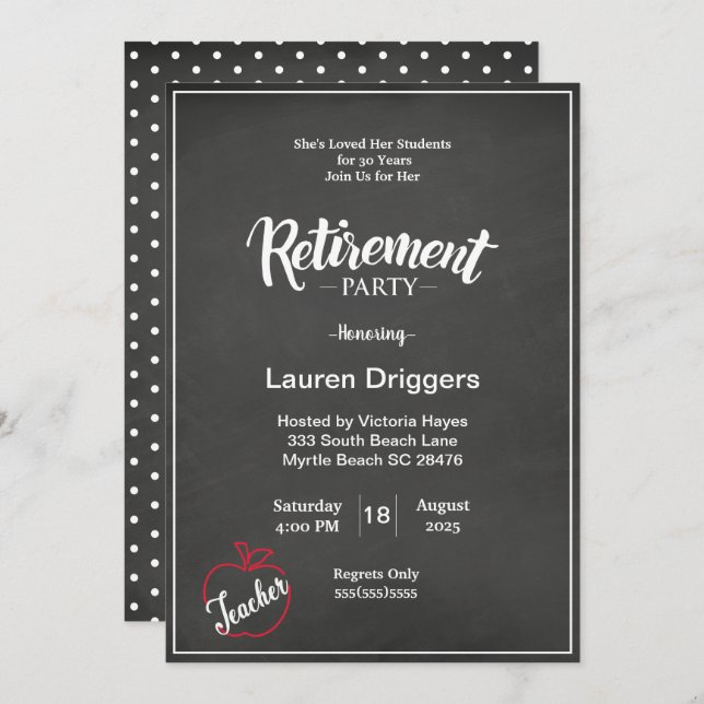 Chalkboard Teacher Retirement Invitation (Front/Back)