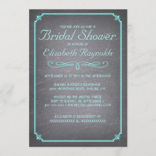 Chalkboard Teal & Silver Bridal Shower Invitations