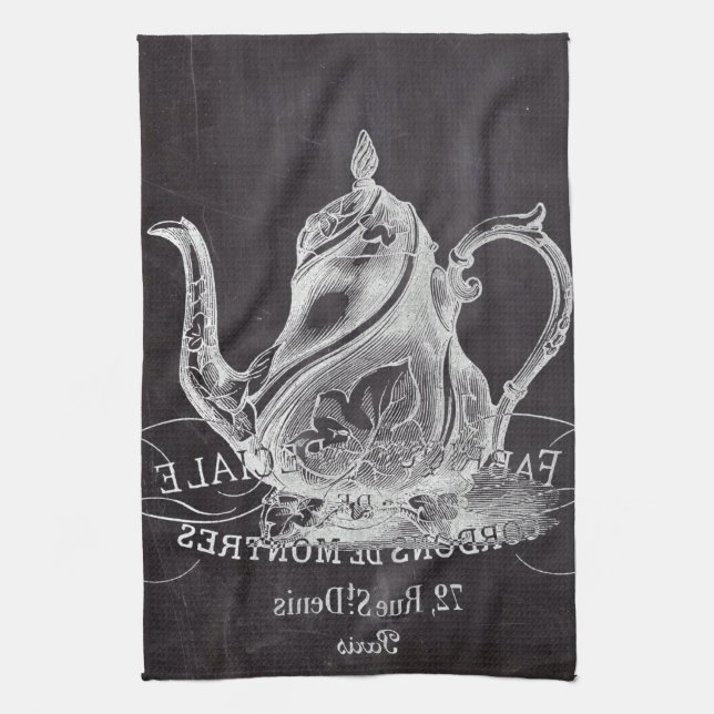 Chalkboard teapot Alice in Wonderland tea party Kitchen Towel (Vertical)