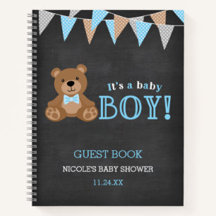 Chalkboard Teddy Bear Boy Baby shower livre d'hôte