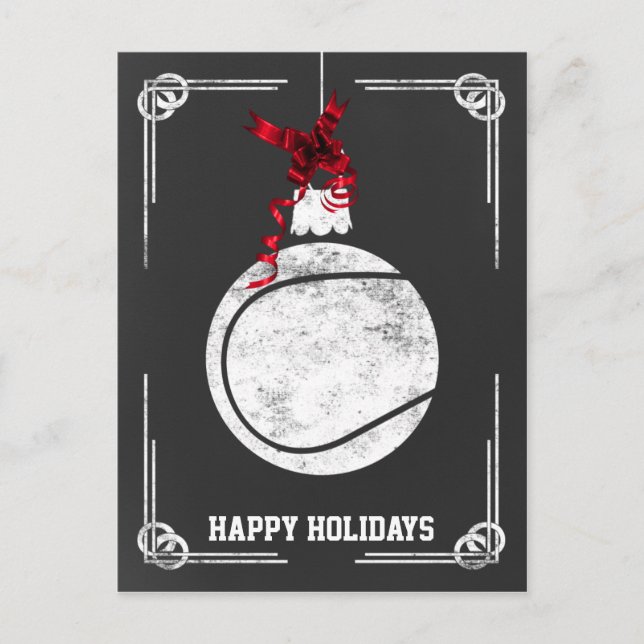 chalkboard tennis player Christmas Cards (Front)