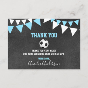 Chalkboard THANK YOU Blue SOCCER BOY baby shower Card