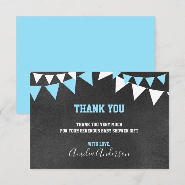 Chalkboard THANK YOU Blue White BOY baby shower Invitation (Front/Back)