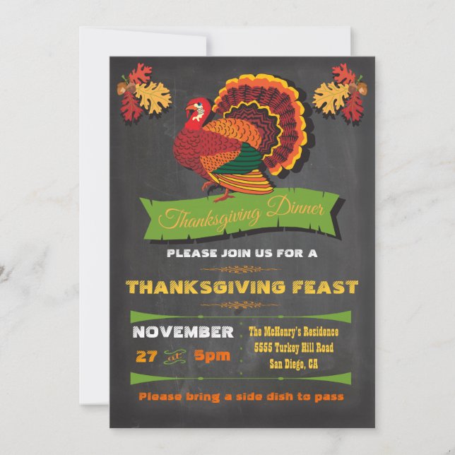 Chalkboard Thankesgiving dîner invitations (Devant)