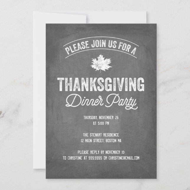Chalkboard Thanksgiving Dinner Party Invitation (Front)