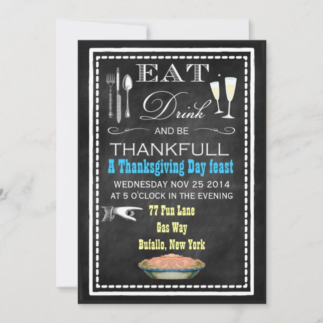 Chalkboard Thanksgiving Dinner Party Invitations (Front)