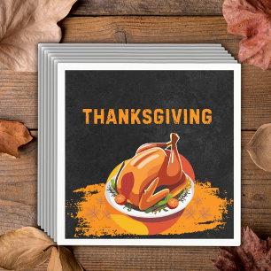 Chalkboard Thanksgiving Roasted Turkey Baby Shower Napkin