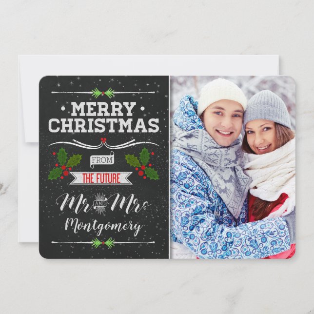 Chalkboard Theme Future Mr and Mrs Christmas Holiday Card (Front)