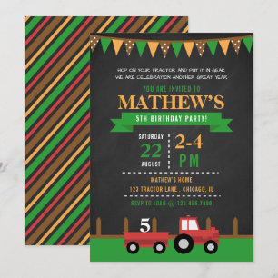 Chalkboard Tractor/Farm Birthday Party Invitation