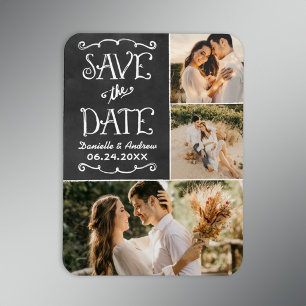 Chalkboard Triple Photo Collage Save the Date Magnet