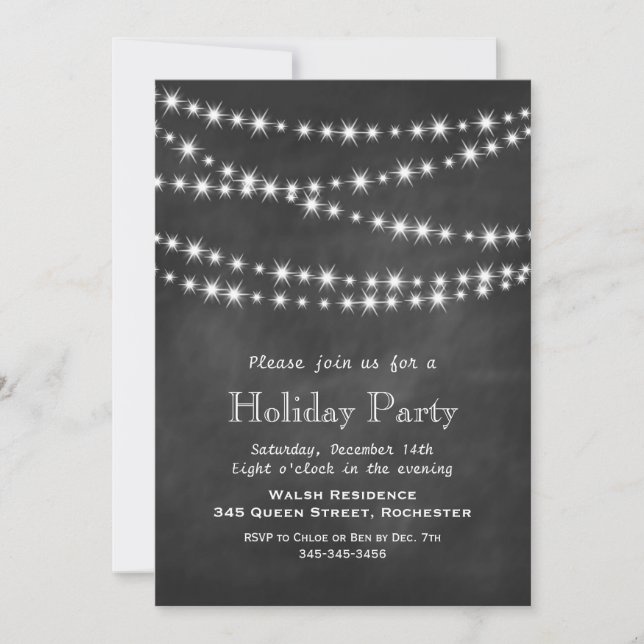 Chalkboard Twinkle Lights Holiday Party Invitation (Front)