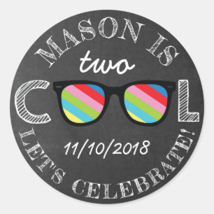 Chalkboard Two Cool Two Years Old Birthday Classic Round Sticker