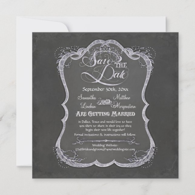 Chalkboard Typographic Leaf Swirl Rustic Wedding Invitation (Front)