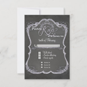 Chalkboard Typographic Leaf Swirl Rustic Wedding RSVP Card