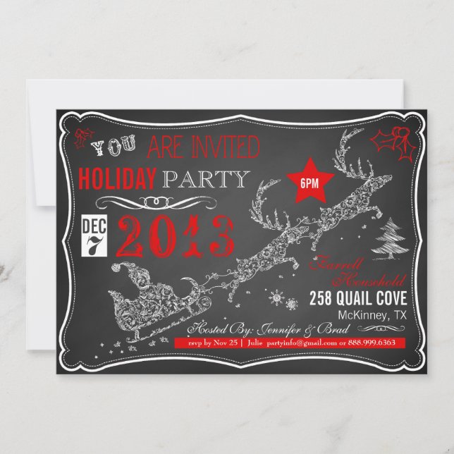 Chalkboard Typography Christmas Party Invitation (Front)