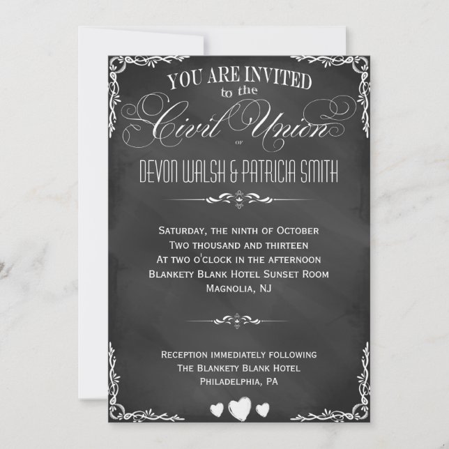 Chalkboard Typography Civil Union Invitation (Front)