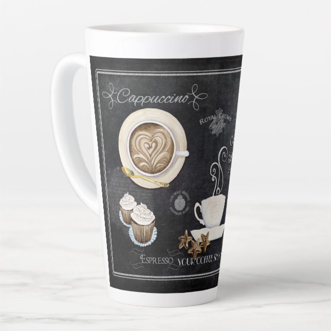 Chalkboard Typography Coffee Chocolate n Desserts Latte Mug (Left Angle)