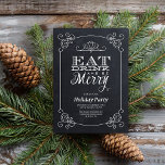 Chalkboard Typography Holiday Party Invitation<br><div class="desc">Modern elegant Christmas holiday party invitation design with whimsical typography that reads Eat,  Drink and Be Merry. Background has a border with vintage scroll corner details. Use the design tools to customize fonts,  move text around and create your own unique one-of-a-kind invitation design.</div>