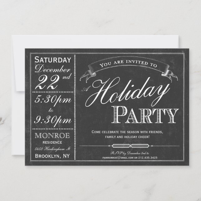 Chalkboard Typography Holiday Party Invitation (Front)