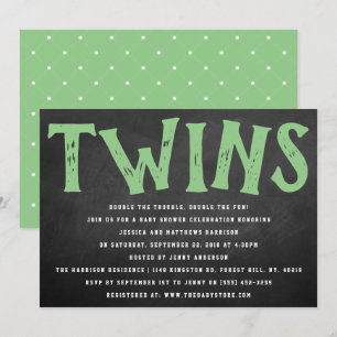 Chalkboard Typography Neutral Twins Baby Shower Invitation