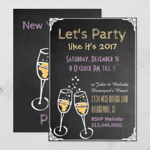 Chalkboard Typography New Years Party Invitation