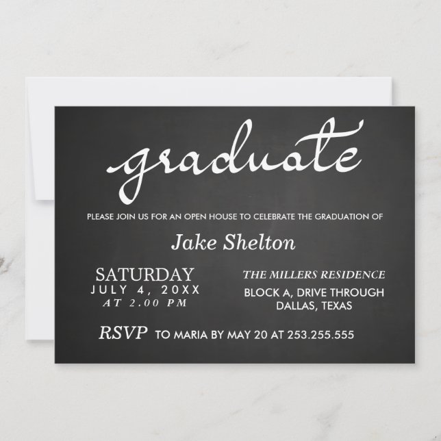 Chalkboard Typography Open House Graduation Invitation (Front)