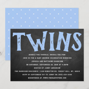 Chalkboard Typography Twin Boys Baby Shower Invitation