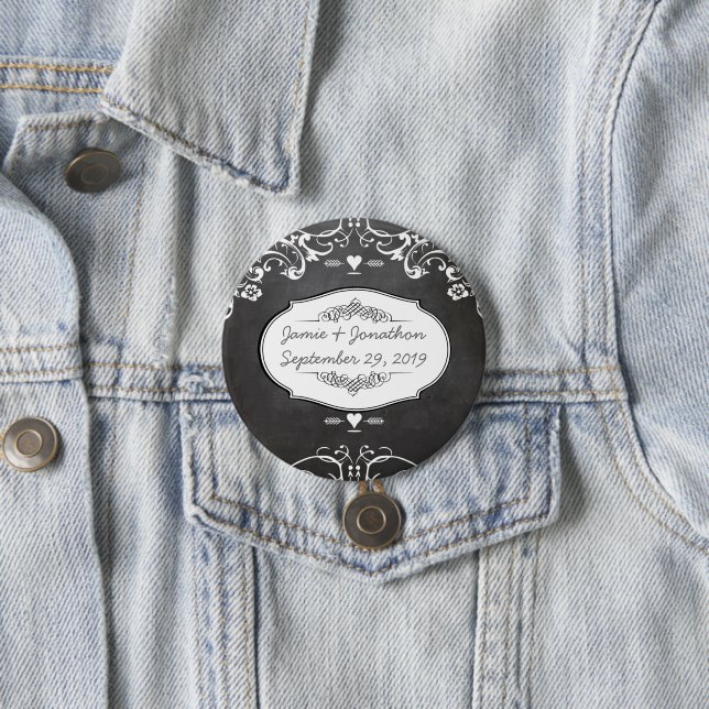 Chalkboard Typography Weddings 3 Inch Round Button (In Situ)