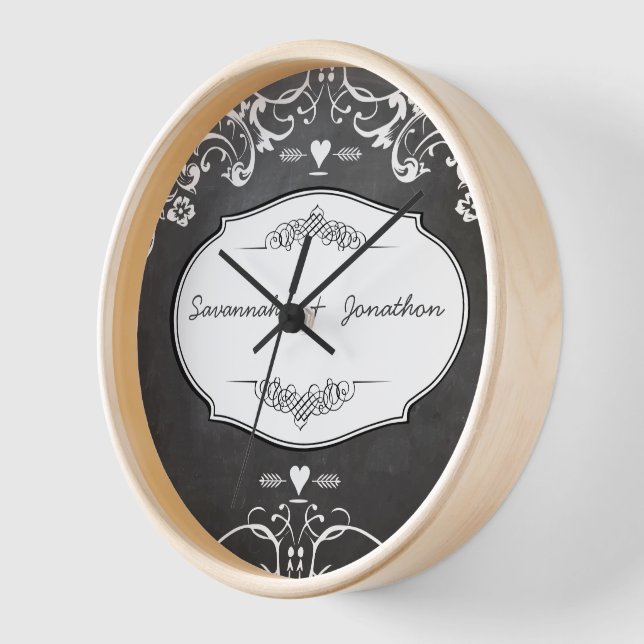Chalkboard Typography Weddings Clock (Angle)