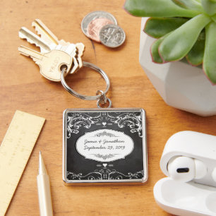 Chalkboard Typography Weddings Keychain
