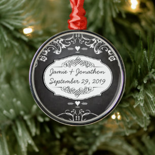 Chalkboard Typography Weddings Metal Ornament