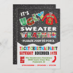 Chalkboard UGLY Christmas Sweater Invitations<br><div class="desc">Super cool and colourful,  this Tacky or Ugly Christmas Sweater Party features a sweater with a gingerbread man,  falling snow and fabric typography all on a chalkboard background. Great for a kids or adult holiday party! Hand drawn illustration by McBooboo.</div>