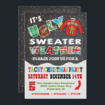 Chalkboard UGLY Christmas Sweater Invitations<br><div class="desc">Super cool and colourful,  this Tacky or Ugly Christmas Sweater Party features a sweater with a gingerbread man,  falling snow and fabric typography all on a chalkboard background. Great for a kids or adult holiday party! Hand drawn illustration by McBooboo.</div>
