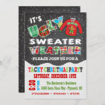 Chalkboard UGLY Christmas Sweater Invitations<br><div class="desc">Super cool and colourful,  this Tacky or Ugly Christmas Sweater Party features a sweater with a gingerbread man,  falling snow and fabric typography all on a chalkboard background. Great for a kids or adult holiday party! Hand drawn illustration by McBooboo.</div>