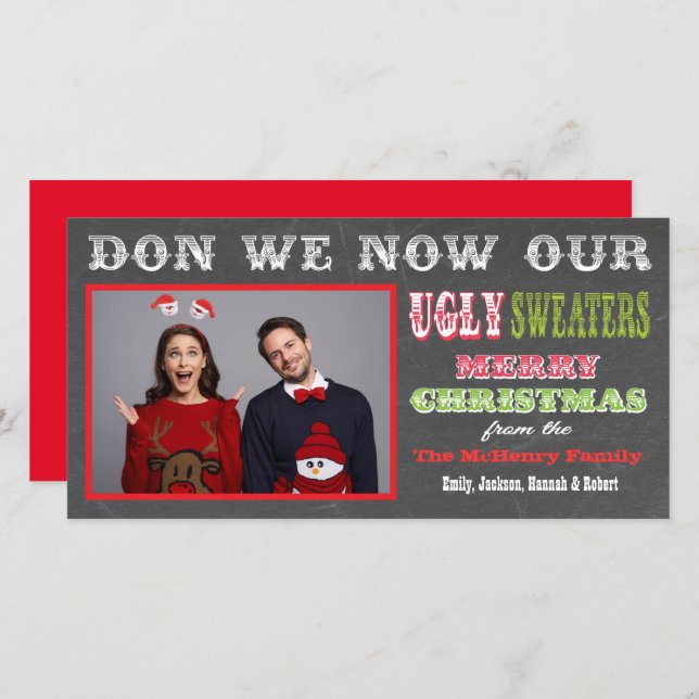 Chalkboard Ugly Christmas Sweater Photo Card (Front/Back)