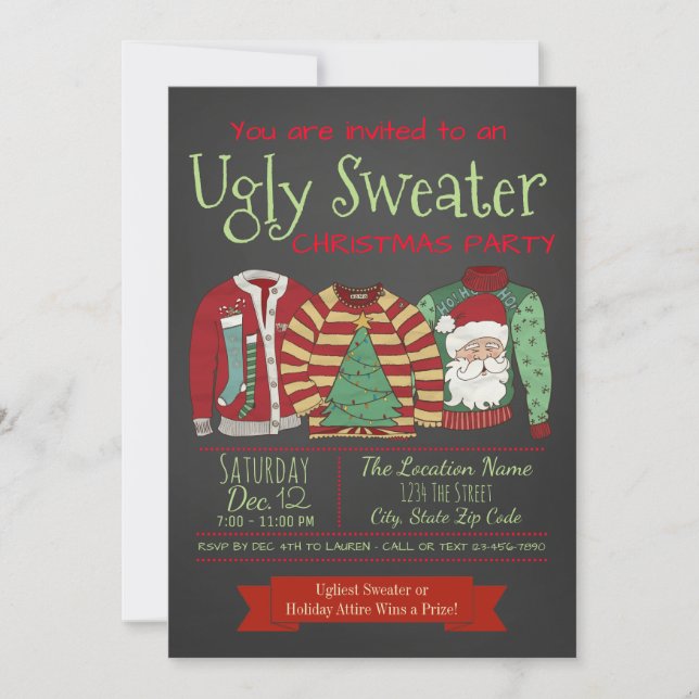 Chalkboard Ugly Sweater Christmas Party Invitation (Front)
