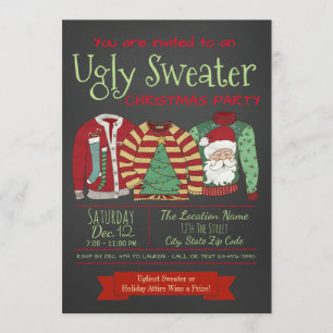 Chalkboard Ugly Sweater Christmas Party Invitation