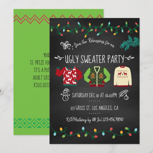 Chalkboard Ugly Sweater Christmas Party Invitation (Front/Back)