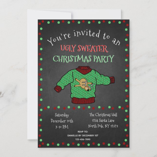 Chalkboard Ugly Sweater Christmas Party Invitation (Front)