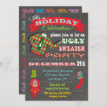 Chalkboard Ugly Sweater Christmas Party Invitation<br><div class="desc">Super cool Ugly Sweater Holiday Christmas Party invitations with an illustration of a ugly sweater,  fun typography and banners on a chalkboard background. Hand drawn illustration by McBooboo.</div>